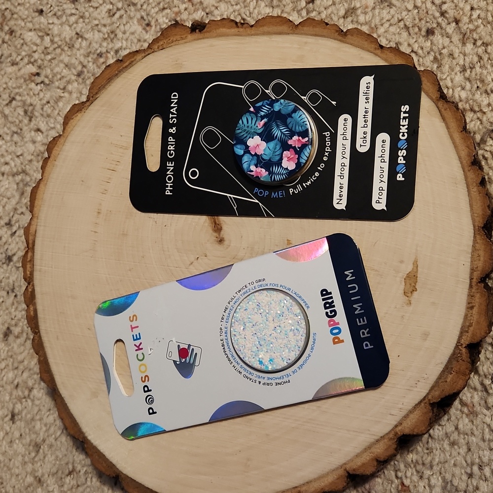 PopSockets Set 2 Phone Grips Floral & Sparkle NEW